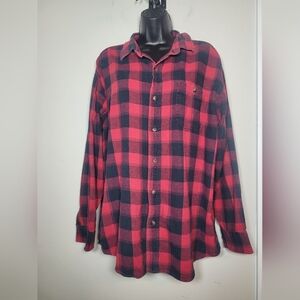 Blue Mountain Red Plaid Flannel Button Down Shirt sz L